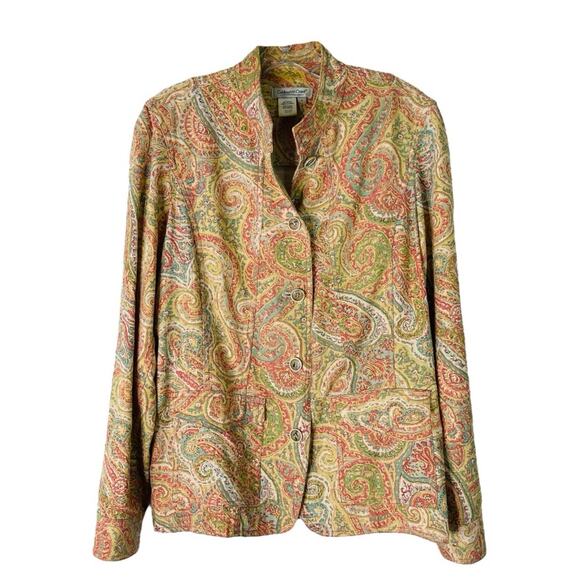 Vintage yellow pink blue linen paisley button boho coastal cottagecore jacket 8 - Picture 1 of 5